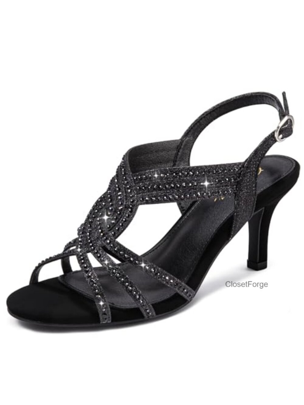 Rhinestone Kitten Heel Sandals Open Toe Ankle Strap Heels for Wedding